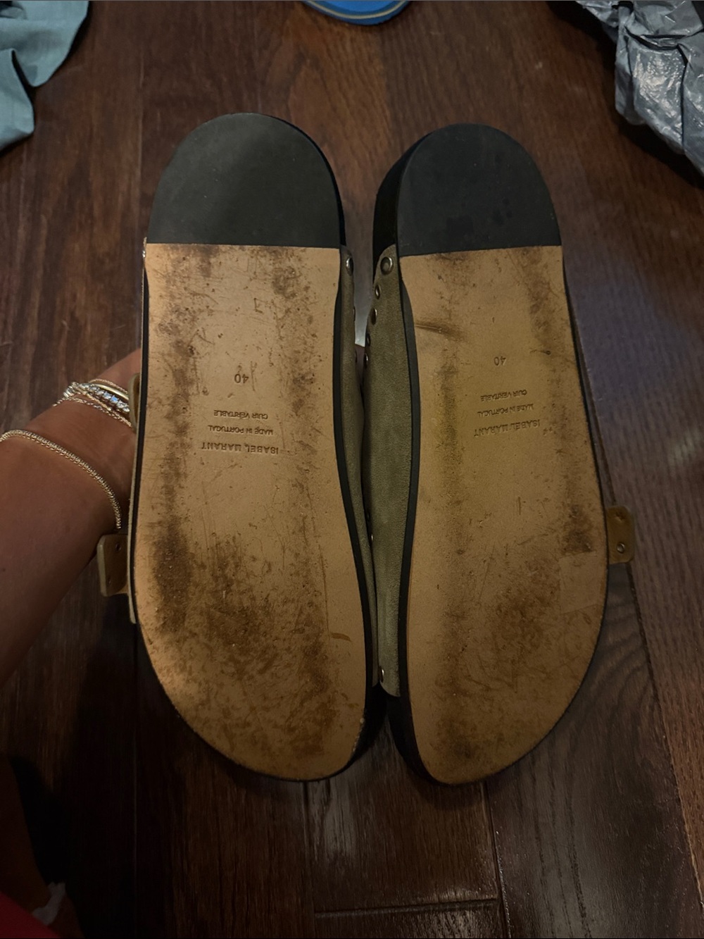Isabel Marant Olive Green Studded Double-Buckle Slide Sandals - Picture 5 of 5